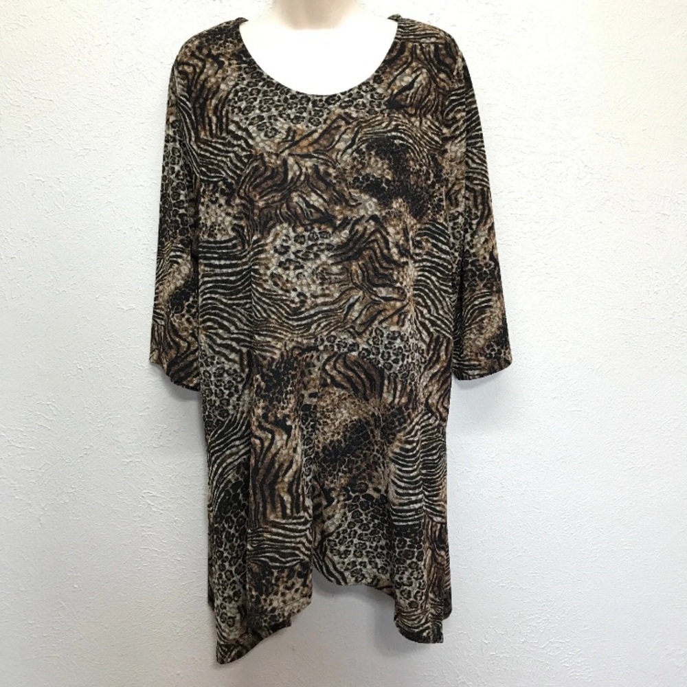 Catherines Tunic Top Womens Plus 0X 14/16W‎ Animal Print 3/4 Sleeve Stretch